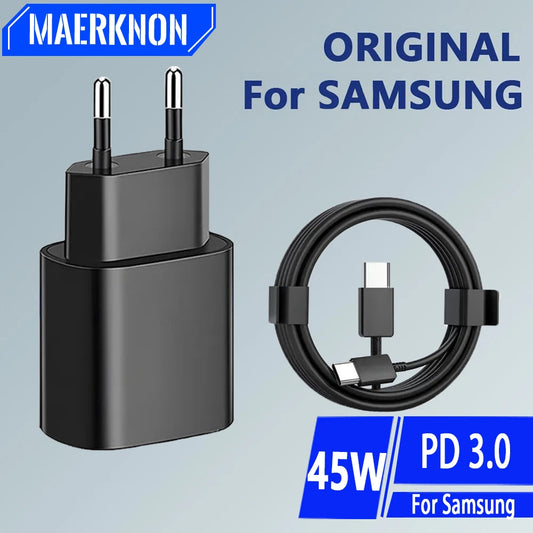 Original 45W PD Super Fast Charger For Samsung Galaxy S22 S23 Ultra Note 20 USB Type C Fast Charging Cable Phone Charger Adapter