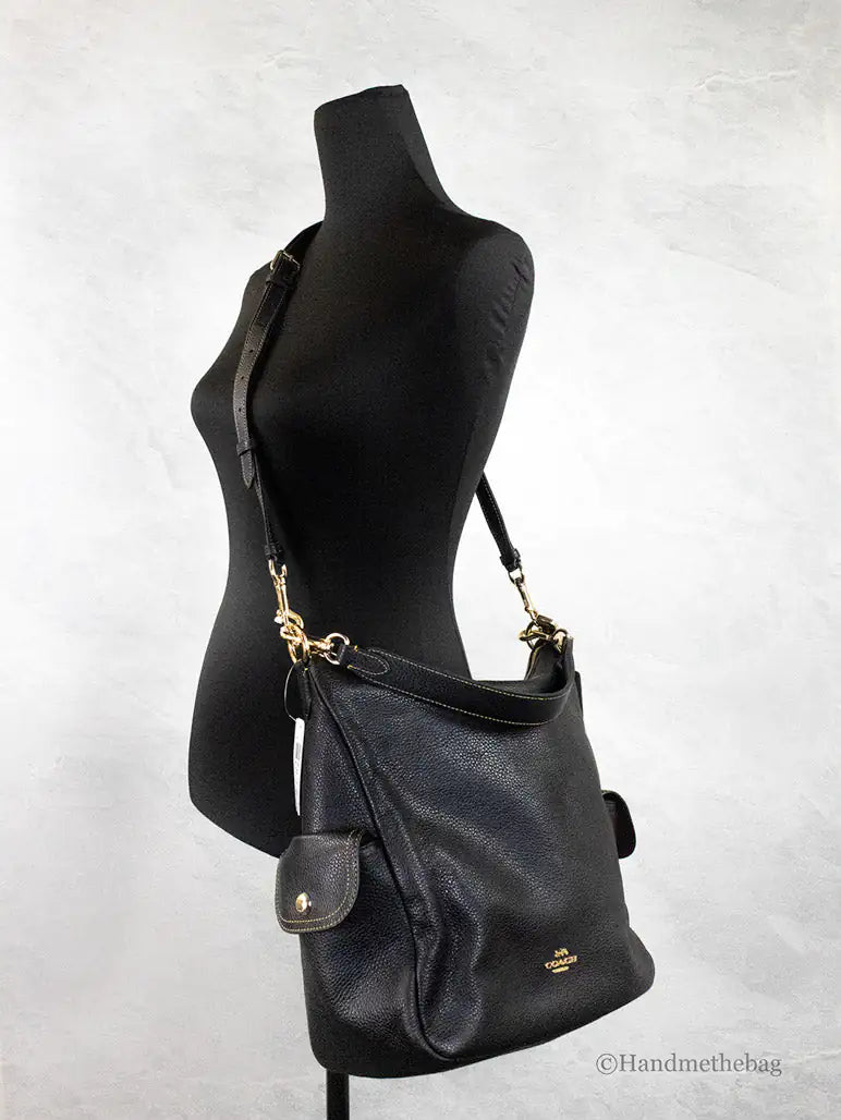 Coach Pennie Black Pebbled Leather Shoulder Bag Crossbody Handbag