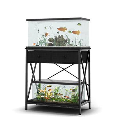 FILKO Fish Tank Stand 29 Gallon: Sturdy Aquarium Stand with Accessories Storage - Metal Fish Tank Table for 20-29 Gallon Reptile Breeder Turtle Terrarium - 30.7"x16.5" Weight Capacity 330 lbs