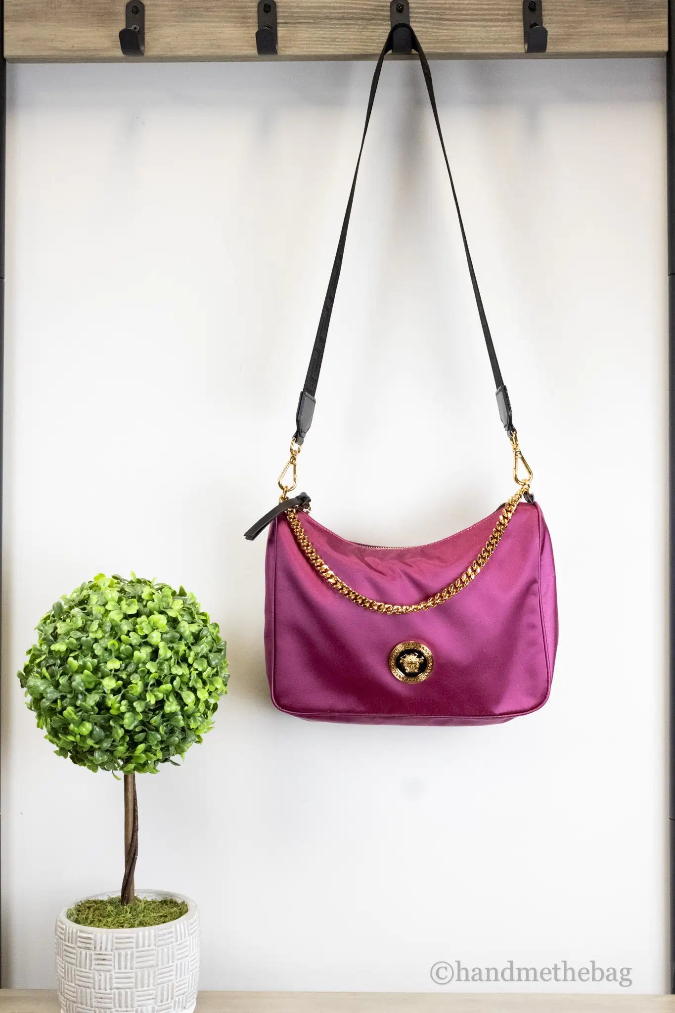 Versace Small Dahlia Nylon Medusa Pendant Crossbody Shoulder Bag