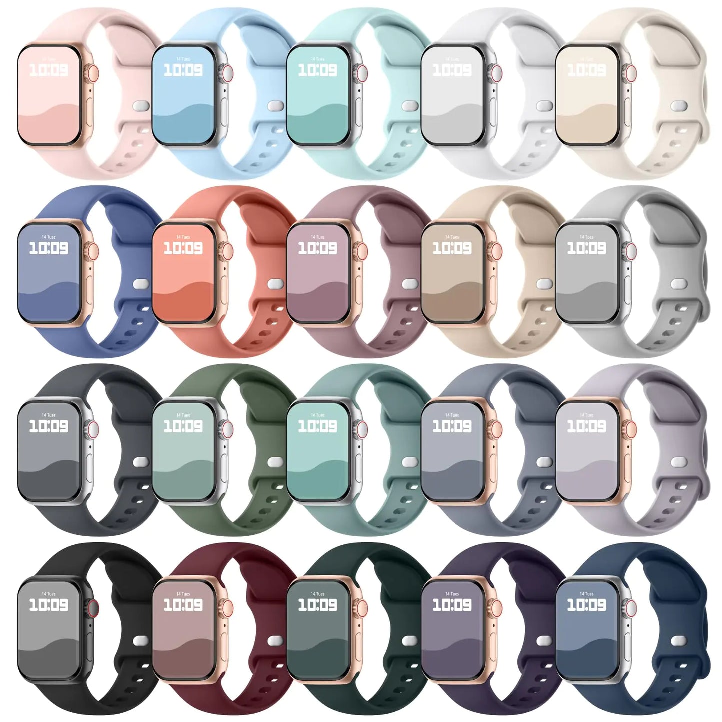 20 Pack Compatible with Apple Watch Bands 40mm 41mm 38mm 49mm 45mm 44mm 42mm 46mm for Women Men, Waterproof Silicone Sport Band Straps for iWatch Bands Series 10 9 8 7 6 5 4 3 SE Ultra/Ultra 2