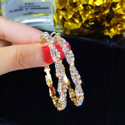 Shiny Screw Crystal Round Hoop Earrings