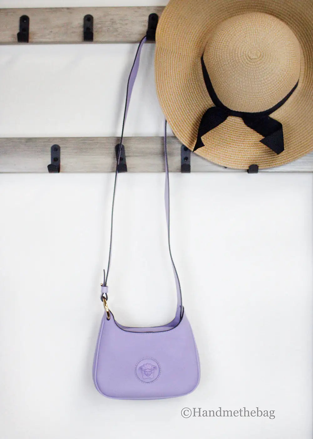 Versace Vitello Small Lilac Leather Medusa Crossbody Shoulder Bag